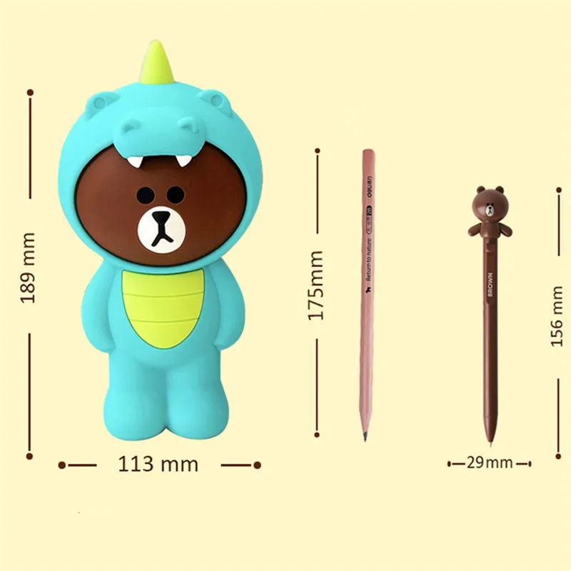 dinasour bear 3D мультяшный Чехол-карандаш на молнии для детей, канцелярские принадлежности, школьные офисные принадлежности, пенал, силиконовая сумка для ручек, пенал - Цвет: dinasour bear