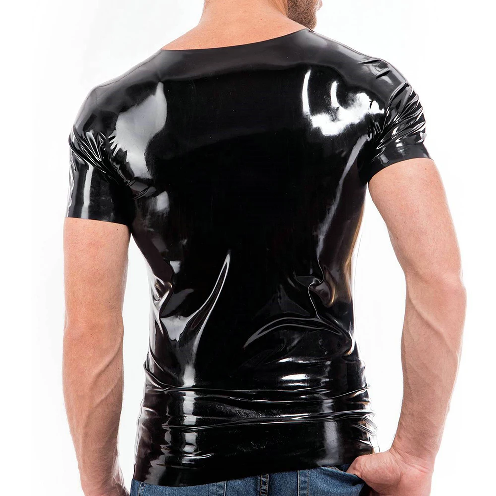 Крутые мужские блестящие футболки из ПВХ и искусственной кожи Женская Одежда для