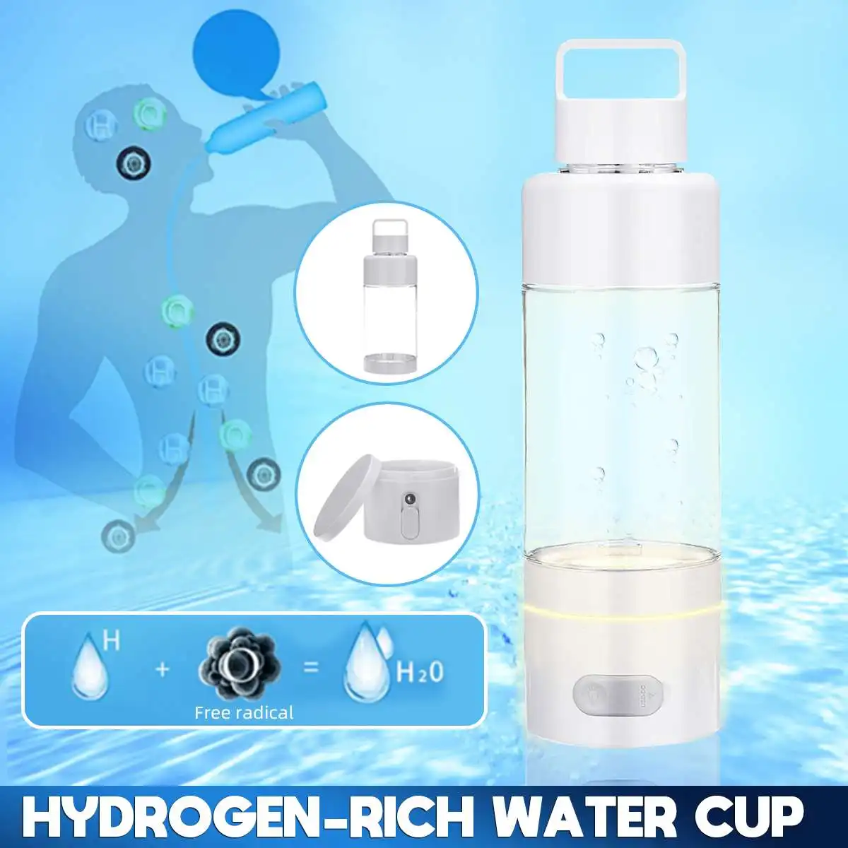 

500ml Portable Titanium Quality Hydrogen-Rich Water Cup Ionizer Maker Generator Super Antioxidants ORP Hydrogen Bottle