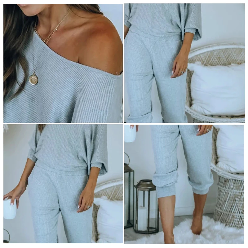 

Women's Pajamas Set Cotton Clothes Home Suit Trousers Sleepwear Long Sleeve Casual Homewear Female Nightgown 2020