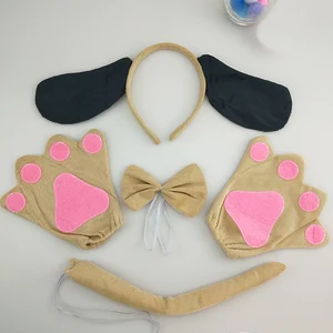 Повязка на голову с ушками желтой собаки, галстук-бабочка, хвост, лапы, косплей-костюм, реквизит для вечеринки на день рождения для детей и взрослых, День святого Валентина