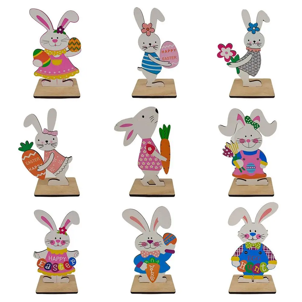 

Wooden Easter Rabbit Ornament - Creative Tabletop Decoration Figurines Tabletopper Ornaments Bunny Crafts For Easter Party Deco