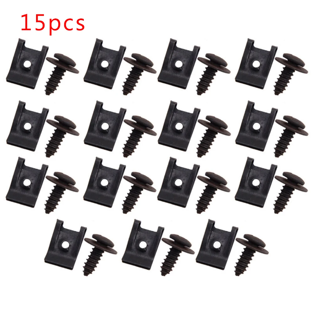 

15Set Spring Metal U-Type Clip With Screw Car Bumper Fender Trim Panel Side Skirts Fasteners Grommet Clip