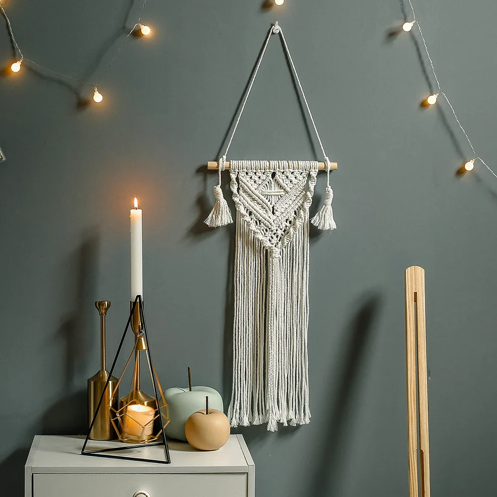 

Ins Тканый гобелен ручной работы с деревянной ручкой, Длинная кисточка, настенная фотоподвеска для спальни, гостиной, домашнего офиса, Декор
