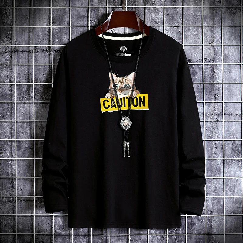Футболка мужская с длинным рукавом 100% хлопок мультяшным принтом кошки