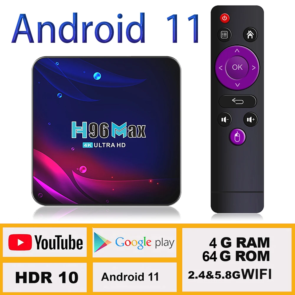 Lemfo H96 Smart Tv Box Android 11 4G 32Gb 64Gb Wifi 2.4G&5.8G 4K Hd Youtube Usb 3.0 Google Play Bluetooth Receiver Media Player