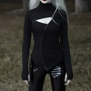 Толстовка Женская в готическом стиле, на молнии, хип-хоп, теплая, худи неправильной формы, 2019