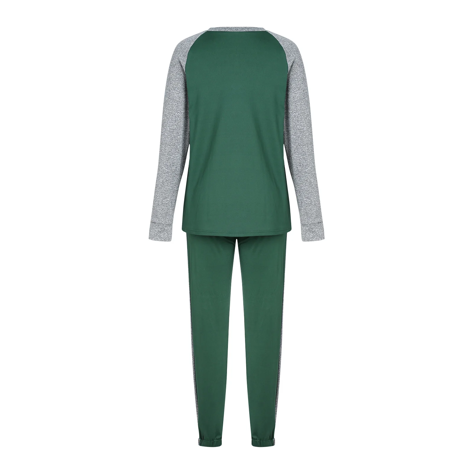 

Casual Women's Ladies Leisure 2Pcs Clothes Suits Color Block Sports Suit Round Neck Tops Long Pants Homewear Clothes Sets