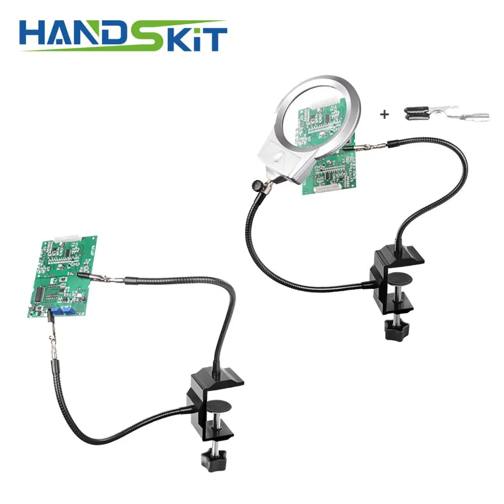 Handskit Third Hand Magnifying Glass with AAA Battery use，Soldering Stand Clip Welding Tools Soldering pcb holder | Инструменты