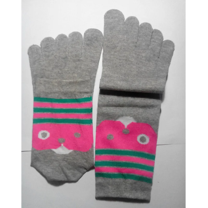 5 Pairs Organic Cotton Woman Girl Five Finger Socks Bright Color Striped Soft Street Fashion Harajuku Happy Socks With Toes