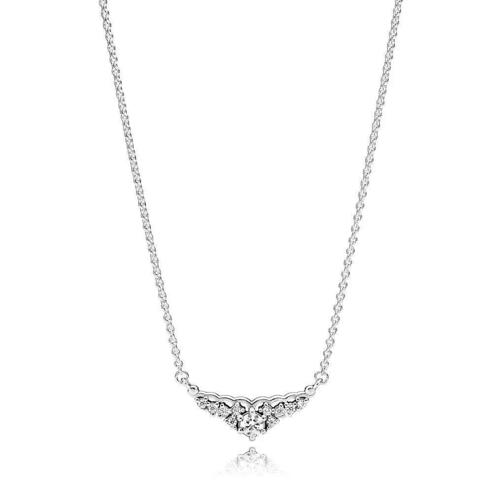 

100% Real 925 Sterling Silver Clear CZ Fairytale Tiara Necklace for Women S925 Fine Jewelry Collier Necklaces & Pendan Colgantes