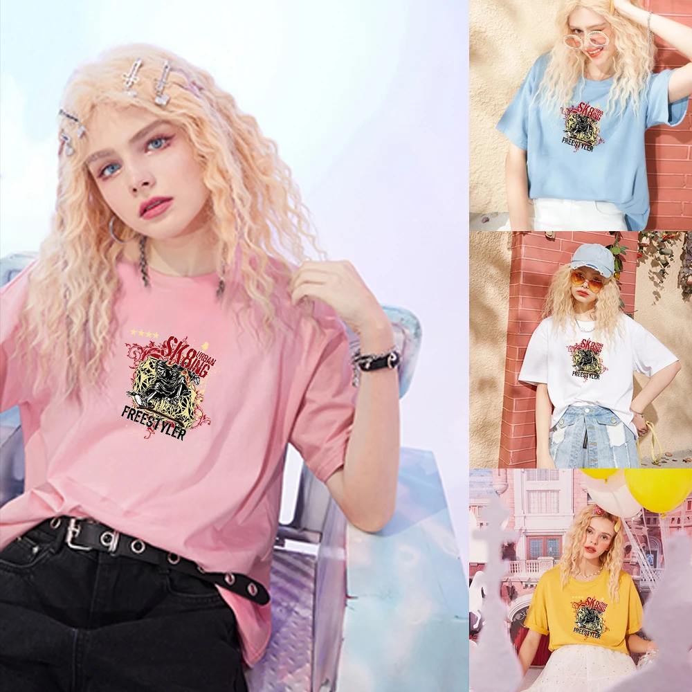 

Cute cartoon pattern print T-shirt girly style 100%cotton much colour Top women's fashion Short-sleeve tees round neck tshirt