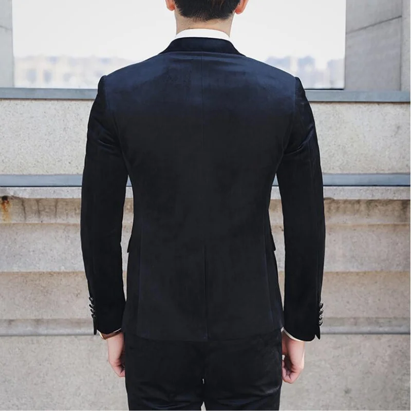 (Куртка + жилет брюки) 2019 высококачественные бархатные блейзеры Мужские костюмы
