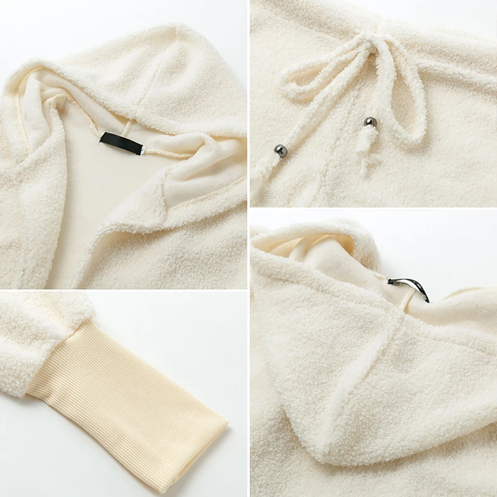 

Fluffy Plush Warm Hood Cardigan Coat Shorts Crop Top Women Tracksuit Outfit