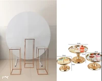 7pcs wedding supplier party backdrops white iron circle frame board with glossy gold plinths pillar and mirror cake holder sets