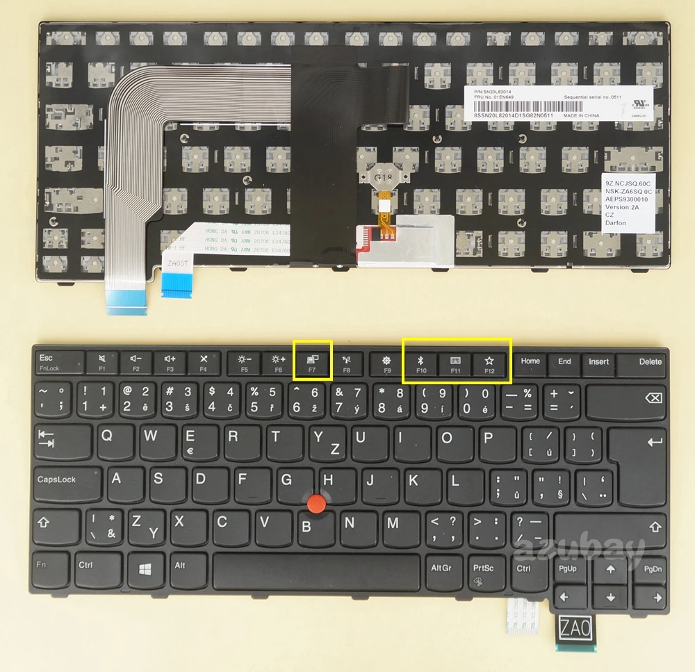 Чешская клавиатура CZ для Lenovo Thinkpad T470S T460S 13 Gen 1 2 01EN649 01EN608 без подсветки черная