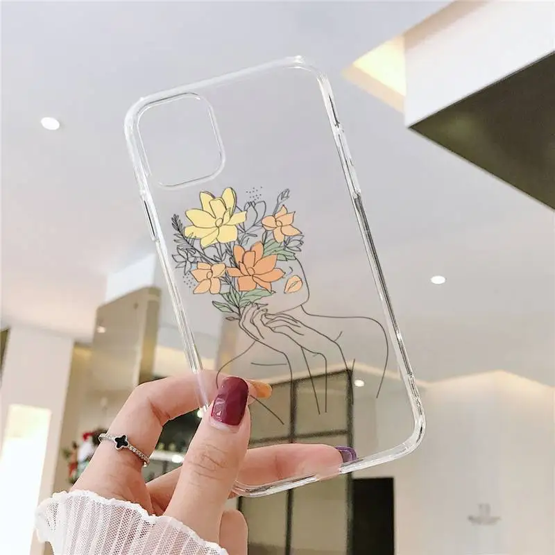 

Art Retro Abstract Geometry leaves Phone Case Transparent soft For iphone 5 5s 5c se 6 6s 7 8 11 12 plus mini x xs xr pro max