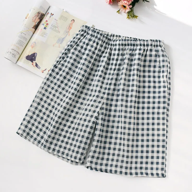 Парные клетчатые штаны для сна летние женские шорты повседневные хлопковые