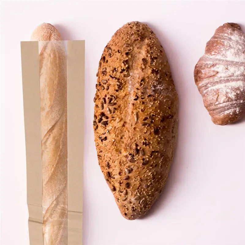 

1 Set of 50pcs Kraft Paper Storage Bags Transparent Long Bread Packing Bags