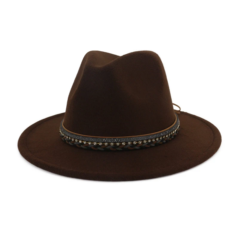 Coffee fedora FS Wo Для мужчин s фетровая шляпка шерстяная шляпа Для мужчин шерстяной джазовый Шапки розовый женский Повседневное с большими полями Винтаж; сезон осень; классические фетровая шляпа хаки красные, черные Кепки - Цвет: Coffee fedora