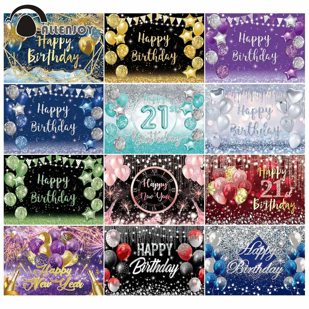 Allenjoy Happy Birthday New Year Retirement Party Background Golden Glitter Balloons Sequin Colourful Backdrop Decoration Banner