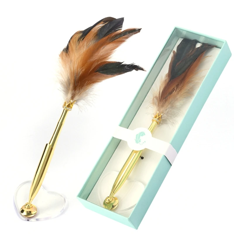 

Vintage Crown Quill Dip Feather Pen Signature Ballpoint Pens Heart Base Writing