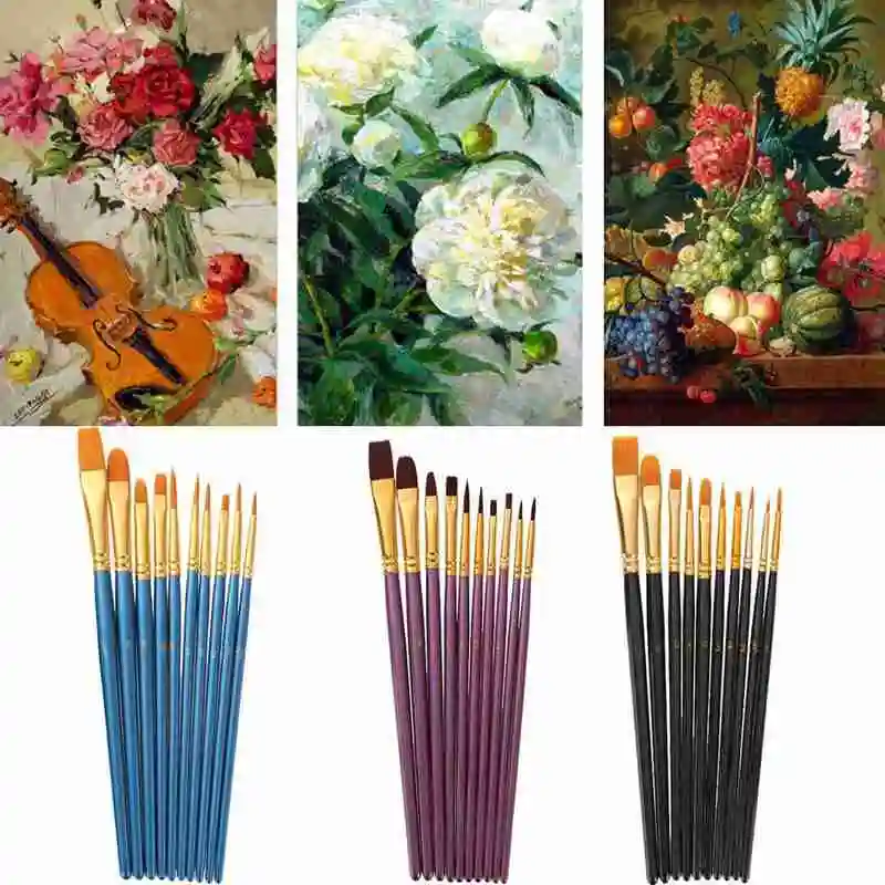 

10pcs Multifunctional Hook Line Pen Wood Pole Aluminum Tube Watercolor Set Nylon Brush Oil Wool C1D6