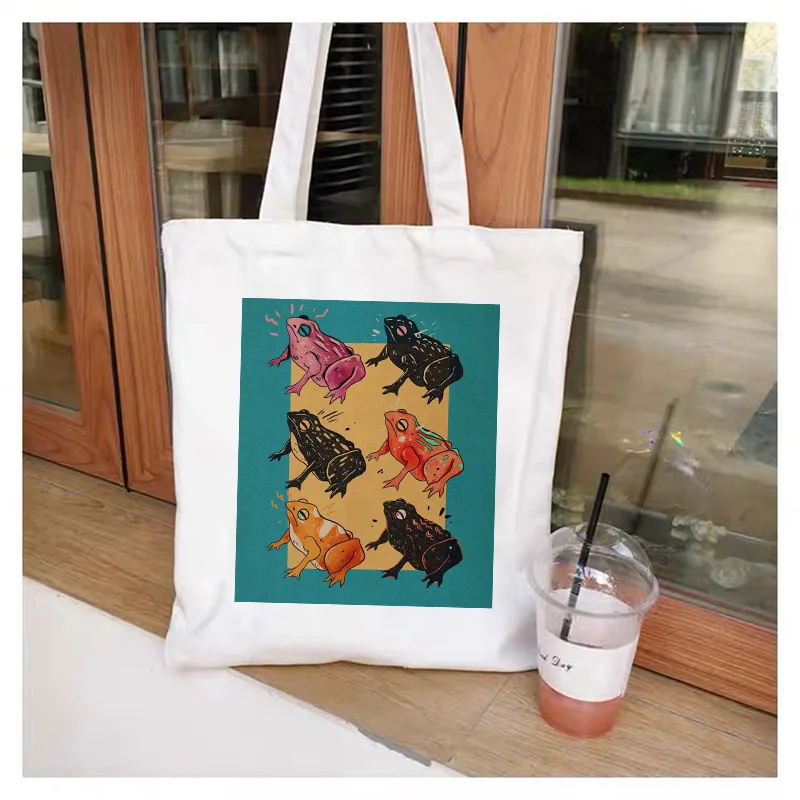 Frog Women Bags Large Capacity Harajuku Cartoon Vintage Hip Hop Shopping Bag Canvas Funny Women's Shoulder Kawaii Girls | Багаж и
