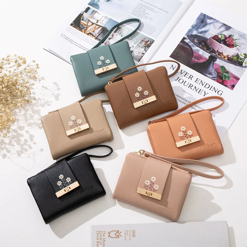 

Brand Designer Lock Trifold Women Wallet Wristband Small Purse Zipper Coin Packet PU Leather Carteira Ladies Wallets Female NEW