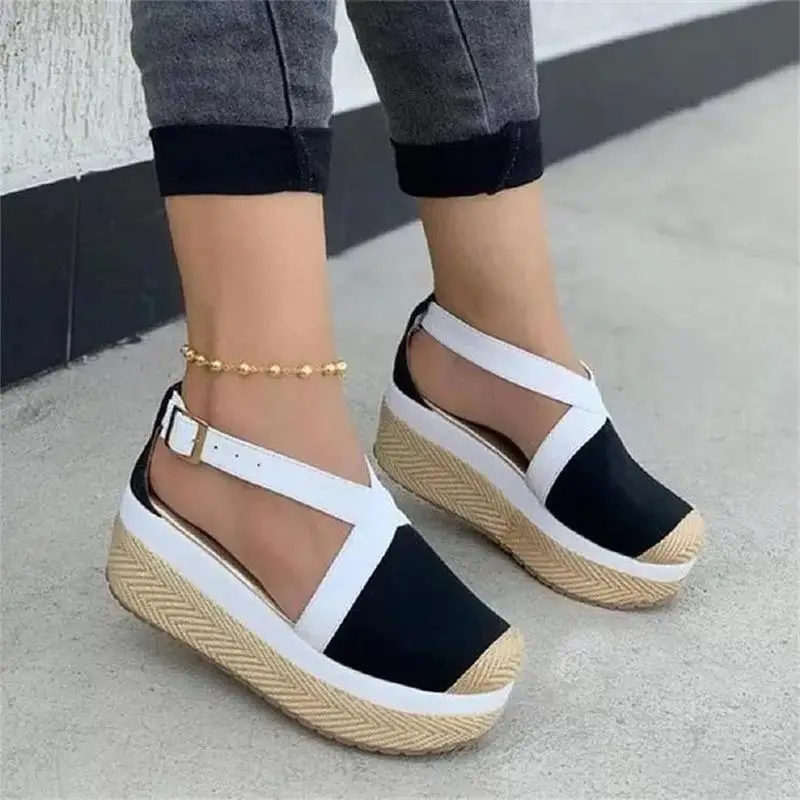 

2021 New Women's Shoes Fashion Casual PU Stitching Buckle Flat Heel Thick Bottom Comfortable All-match Summer Sandals 7KG071