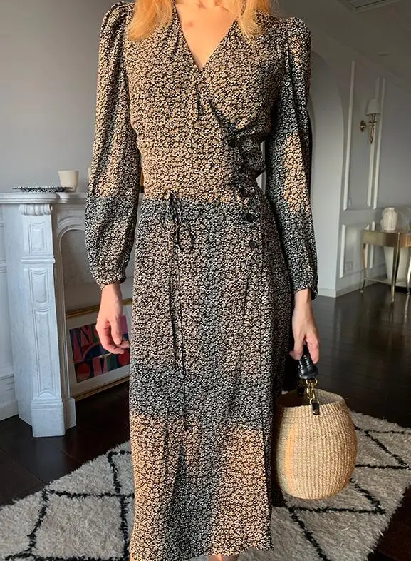 Женское платье с принтом губ и баской длинным рукавом | Женская одежда