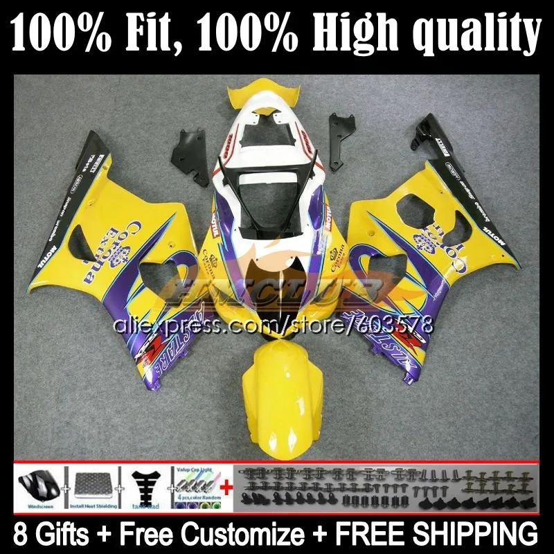 

Инъекция для SUZUKI GSXR-1000 1000CC GSXR1000 K3 9CL.85 GSX-R1000 GSX R1000 03 04 GSXR 1000 CC 2003 2004 глянцевый желтый обтекатель