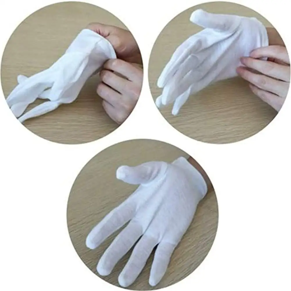 White Gloves 10 Pairs Soft Cotton Coin Jewelry Silver Inspection Stretchable Lining Glove Clean Jersey |