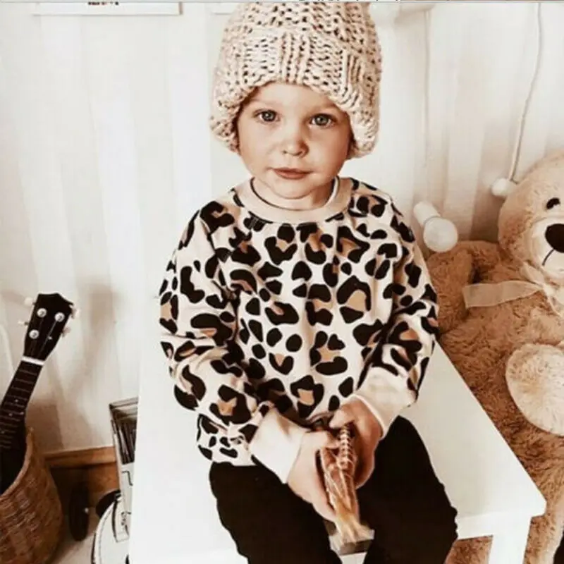 Kids Baby Girl Boy Leopard Print Long Sleeve Tops Coat Sweatshirts Clothes | Детская одежда и обувь