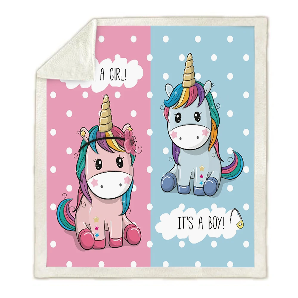 Розовое и синее одеяло с единорогом шерпа домашняя комната современное