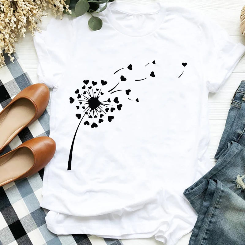 

Women Lady Dandelion Mujer Camisetas 90s Butterfly Love Print Tshirt Female T Tee Womens Shirt Clothes Top Graphic T-shirt