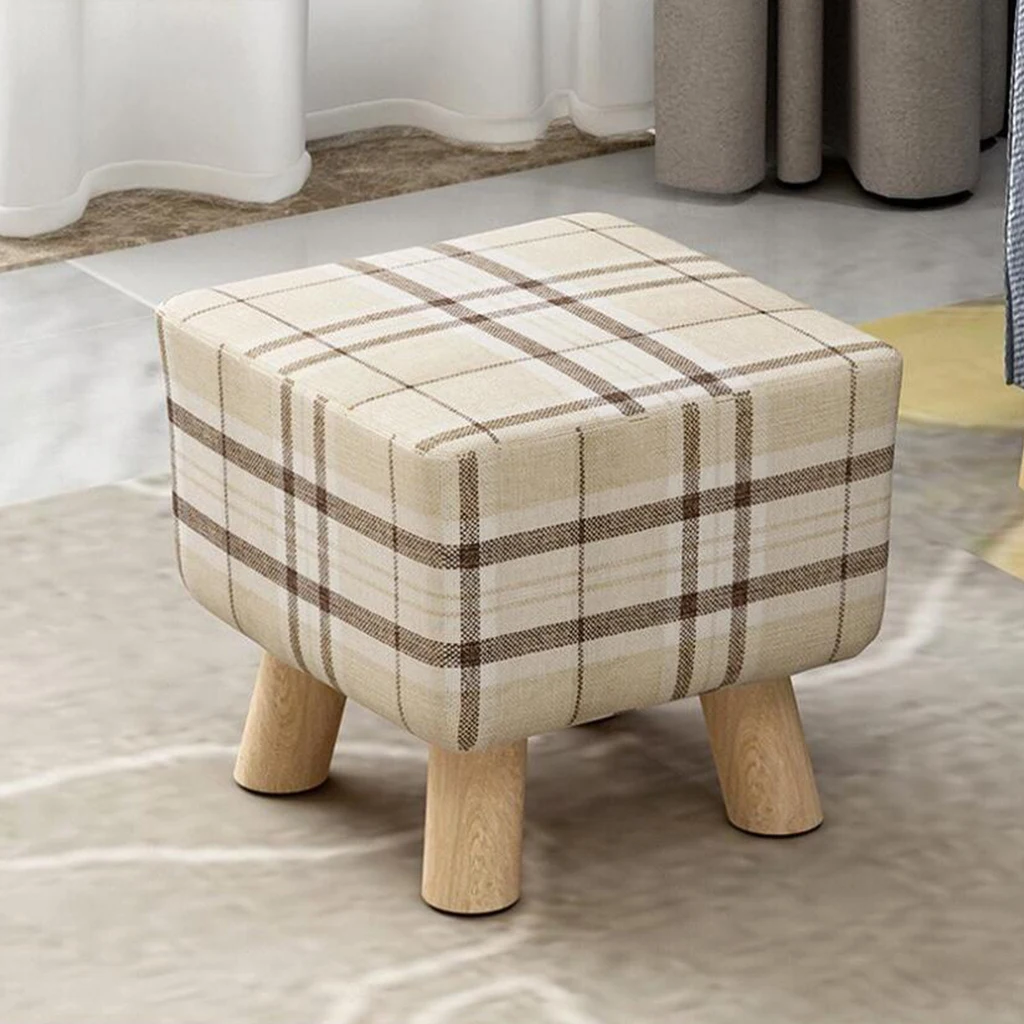

Wooden Bar Stool Cover Footrest Stool Slipcover for Living Room Decoration, Cotton Linen, Square Shape