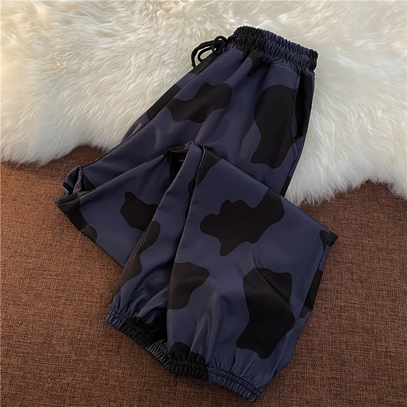 

Dark Tie-Dyed Wide-Leg Cropped Pants Female Students Korean Style Loose Style High Waist Workout Pants Rac
