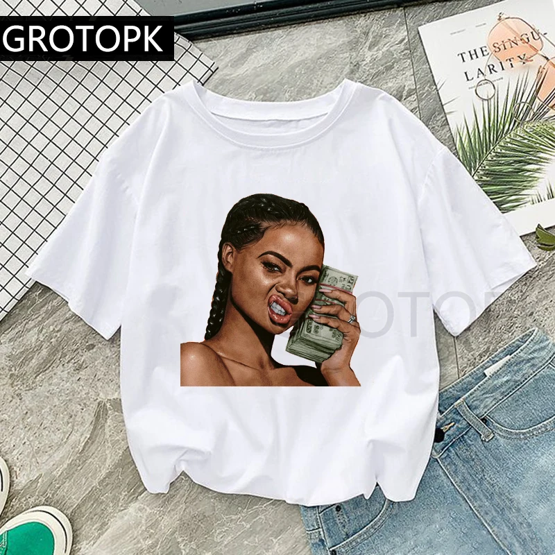 

Fashion Kawaii .MAKE MONEY Not Friends Printed T-Shirt Summer Women Black Girl T-Shirt Cute Girl Casual Tops Harajuku Woman Tees