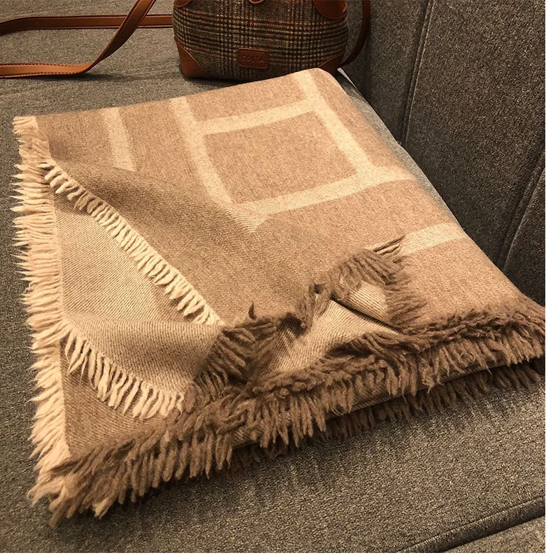 

Thicken 100% Wool Blanket Scarf Pashmina for Women Winter Wraps Shawl Poncho 140x150cm