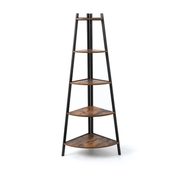 Industrial Corner Ladder Shelf 5-Tier Bookcase A-Shaped Utility Display Storage Rack Plant Stand Wood Look Accent Metal Frame
