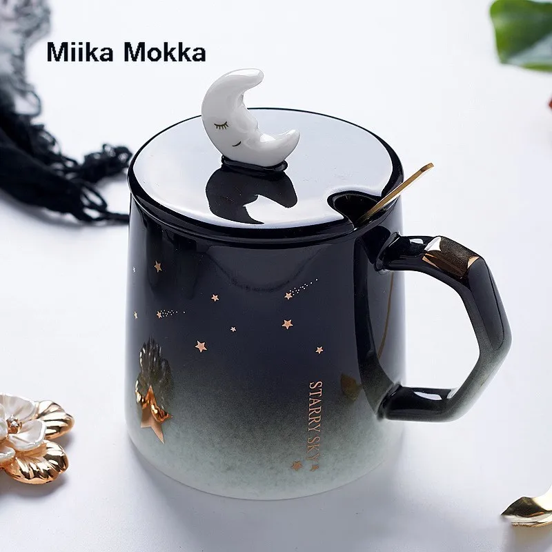 Кофейная кружка меняющая цвет креативная керамическая со звездой луной