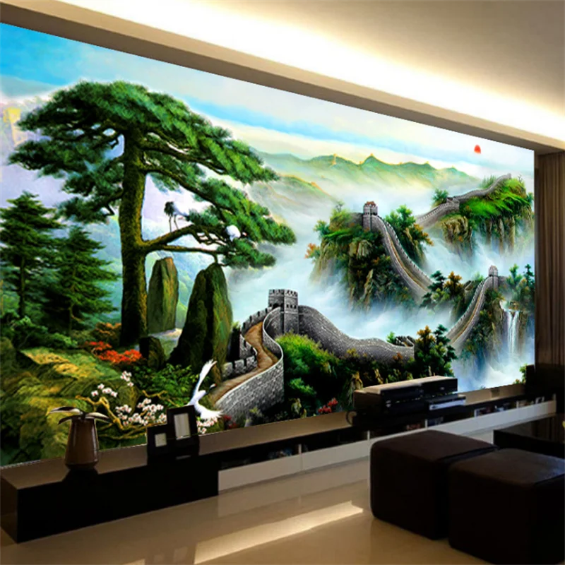 Алмазная картина сделай сам Великая китайская стена сосна восходящее солнце