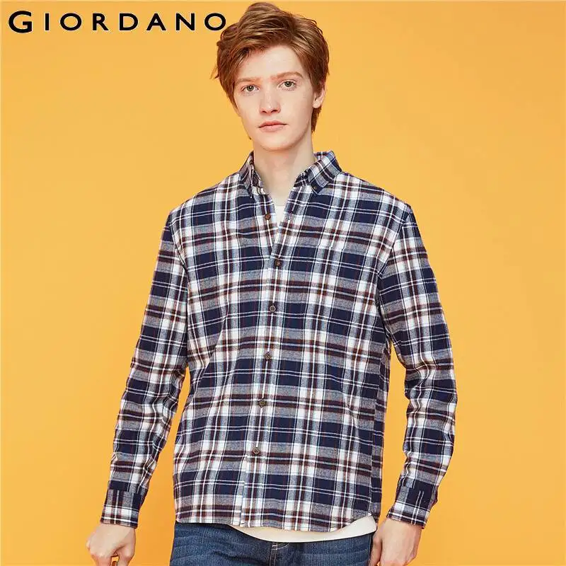Giordano мужская рубашка в клетку из натурального хлопка с длинными рукавами данная