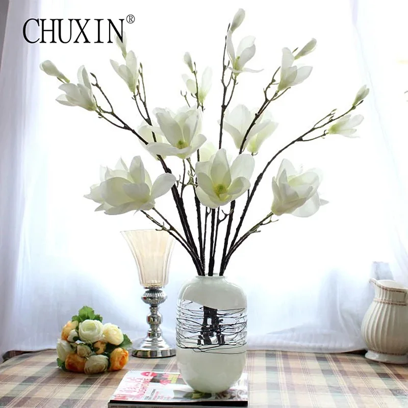 Высокое качество шелковые магнолии цветок искусственные декоративные Свадебный
