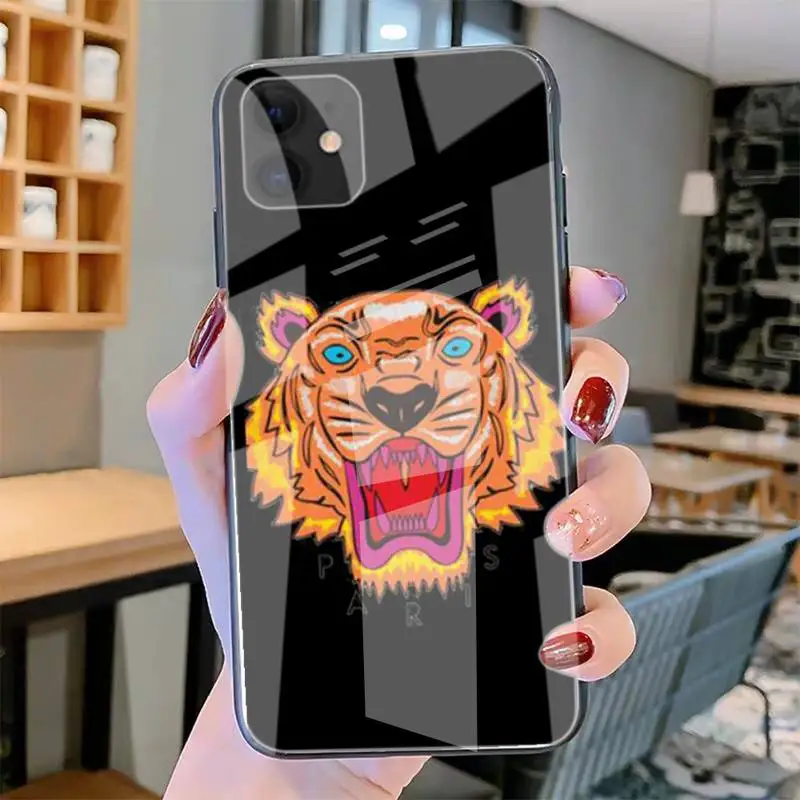 

Luxury Tiger Head Brand-compatible Phone Case Tempered Glass For Iphone6plus 6S 7 7plus 8 X XS XSmax XR 11 12 Pro Max 12mini