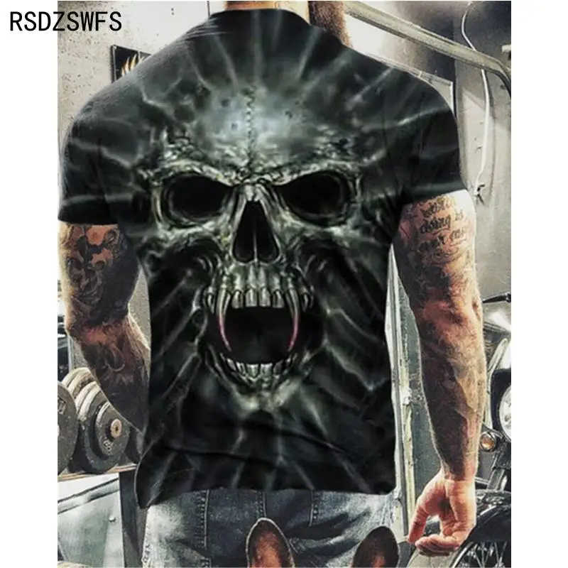 Футболка мужская с 3D-принтом черепа модная повседневная одежда оверсайз круглым