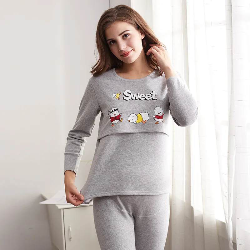 

Pregnant Women's Warm Underwear Set Plus Velvet Thickening Nursing Autumn Clothes Autumn Postpartum Maternity Clothing Winter