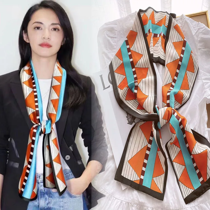 

2022 модный Шелковый шарф с цветочным принтом, женские тонкие длинные шарфы на шею, Офисная Дамская шаль, банданы, женская сумка, шикарные шарф...