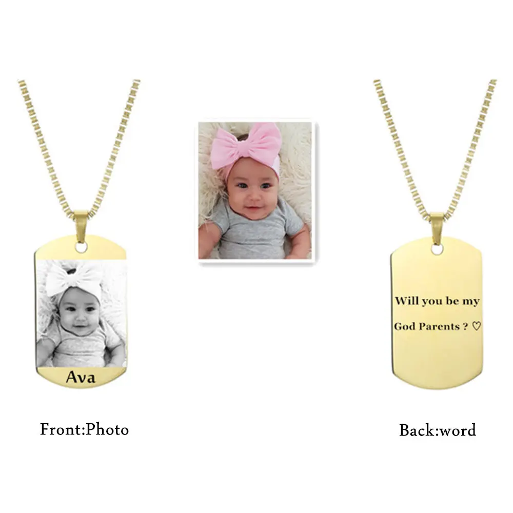 

Carved Photo Necklace Custom Text Pendant Necklace Stainless Steel Jewelry Steel / Gold Female DIY Jewelry Family Gift